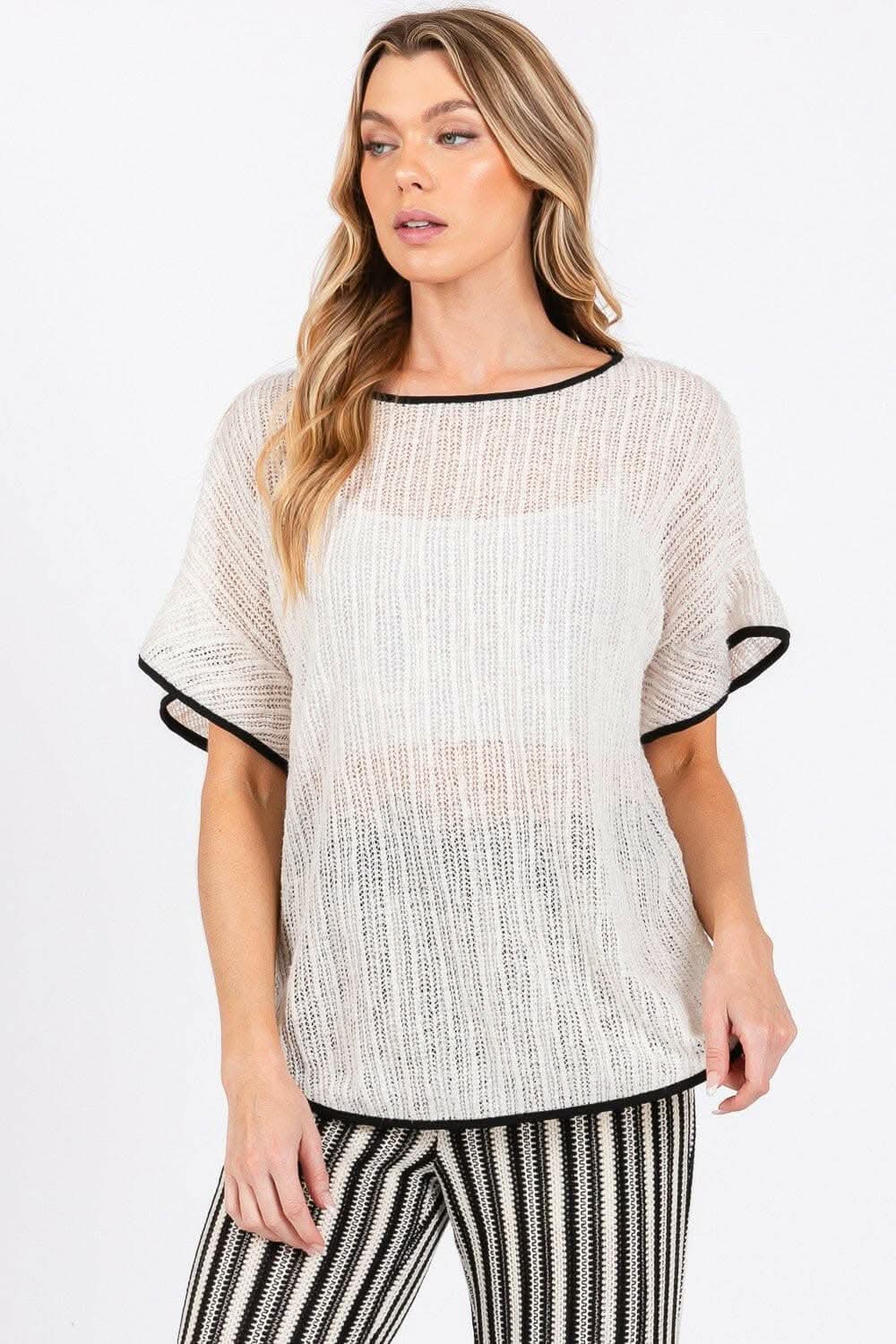 GeeGee Short Sleeve Knit Cover Up with Contrast Detail - Love Salve